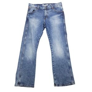 Wrangler Retro Slim Boot Cut Jeans Mens‎ 34X28 Blue Denim Distressed Wash